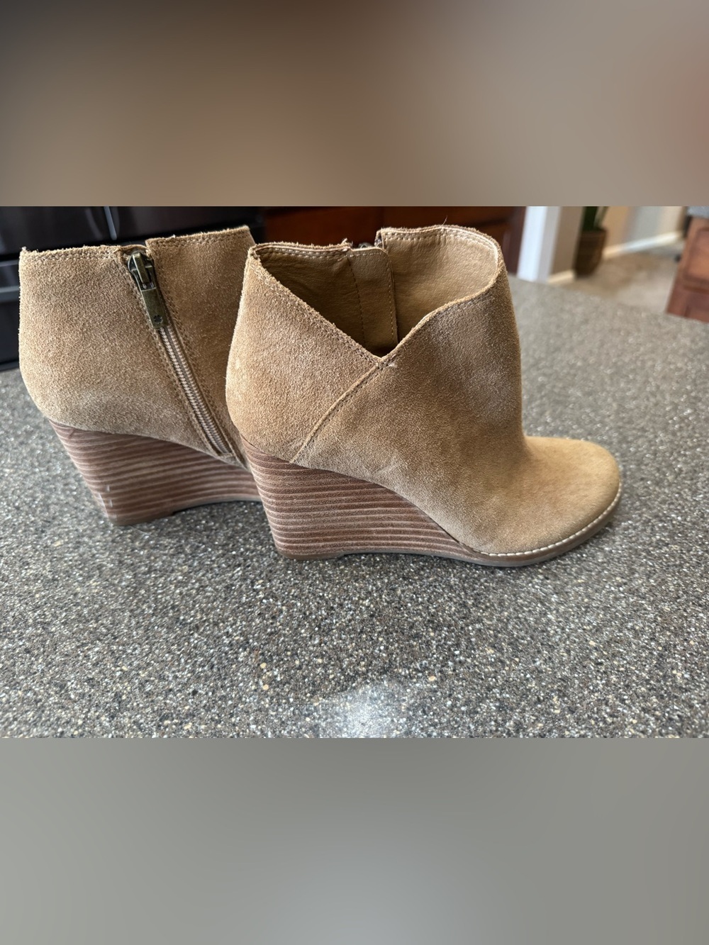 Lucky Brand camel suede booties 6.5